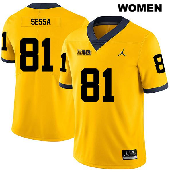 Women's NCAA Michigan Wolverines Will Sessa #81 Yellow Jordan Brand Authentic Stitched Legend Football College Jersey UT25W76SV